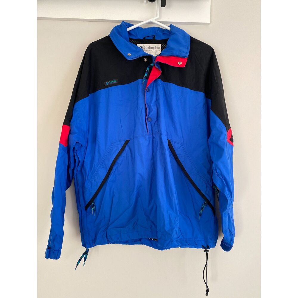 Columbia Omni-Tech 1/4 Snap Retro Hiking Jacket Mens L Blue Black